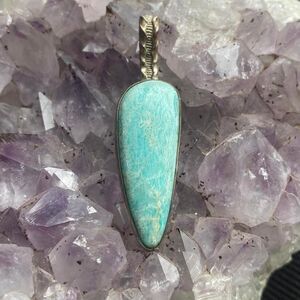 Vintage Stonecraft Gems Amazonite Sterling Silver 925 Pendant. Witchy Bohemian.